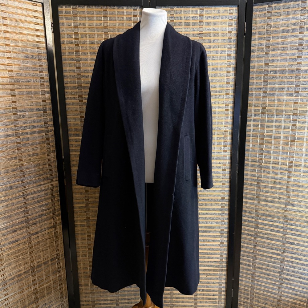 The Bon Marche Overcoat Women L Navy Blue Vintage 50s 100% Cashmere Long Coat